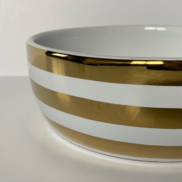 Top Paw Dog Bowl White With Gold Stripes EmbossedPaw Print Inside Ceramic EUC - Picture 2 of 12